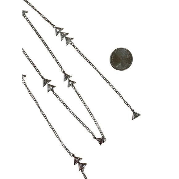 Two Strand Silver Triangle Fringe Necklace - Picture 3 of 6